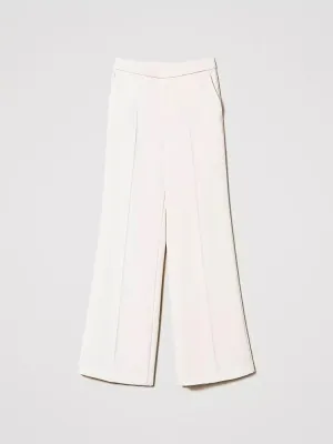 Twinset Wide Leg Crêpe Trousers White