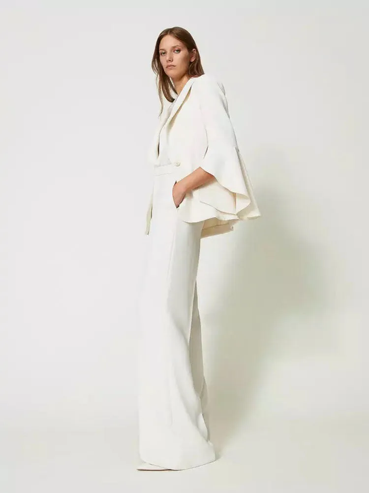 Twinset Wide Leg Crêpe Trousers White