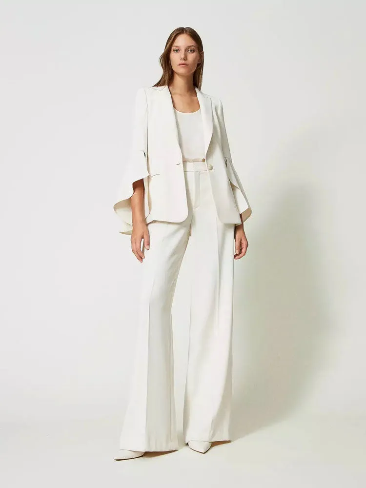 Twinset Wide Leg Crêpe Trousers White