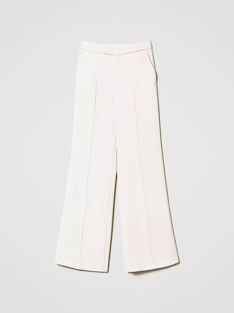 Twinset Wide Leg Crêpe Trousers White