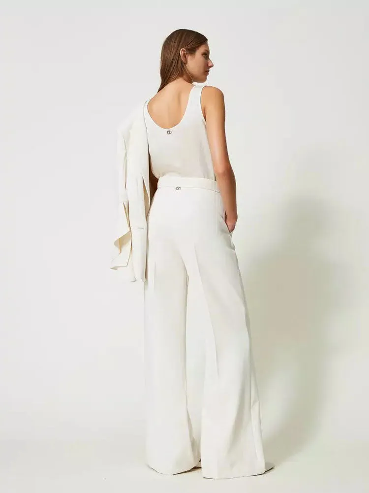 Twinset Wide Leg Crêpe Trousers White