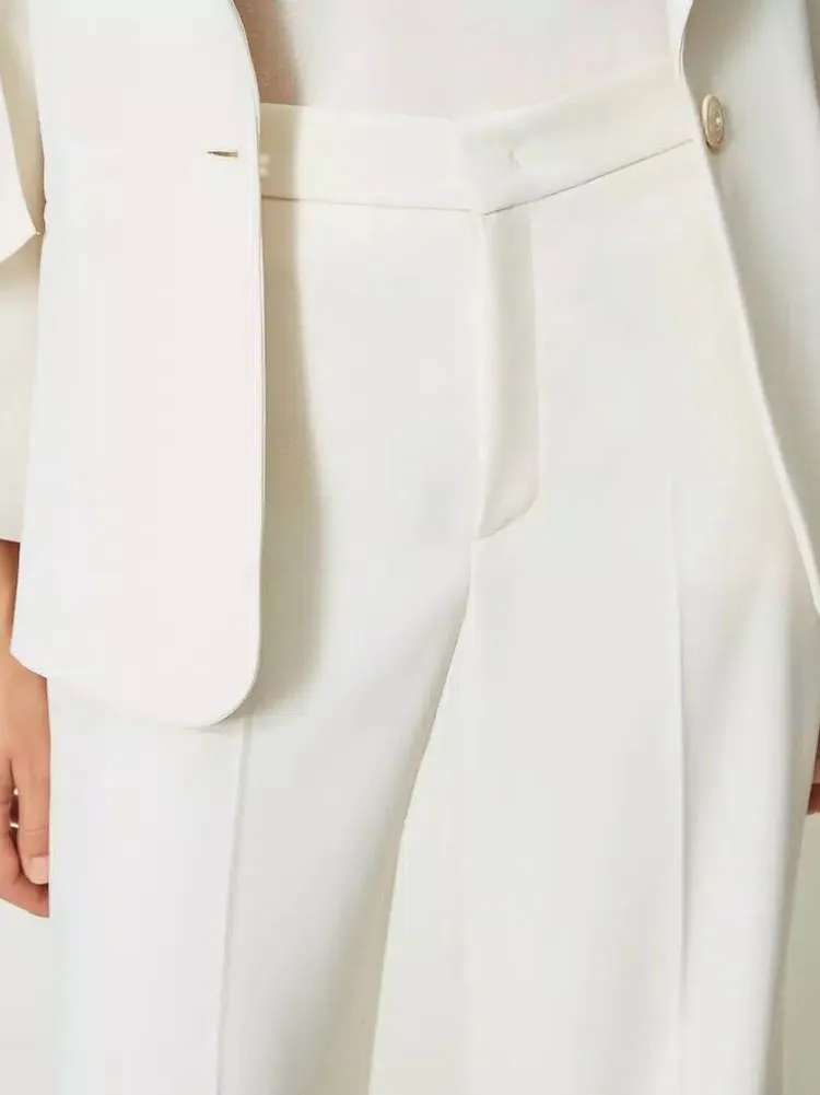 Twinset Wide Leg Crêpe Trousers White