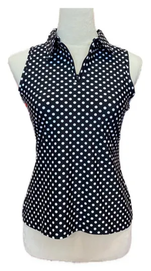 Tzu Tzu Black & White Annie Polka Dot Women's Sleeveless Top Size S