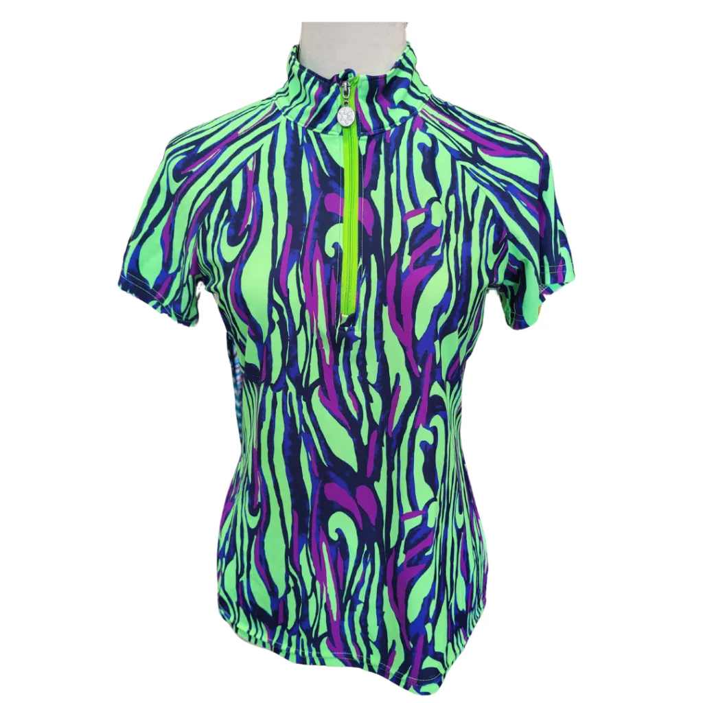 Tzu Tzu Neon Green & Purple Marble Printed Mock Golf Top Size M MSP$99