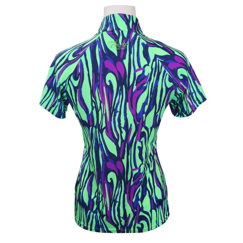 Tzu Tzu Neon Green & Purple Marble Printed Mock Golf Top Size M MSP$99