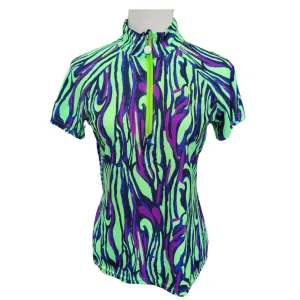 Tzu Tzu Neon Green & Purple Marble Printed Mock Golf Top Size M MSP$99