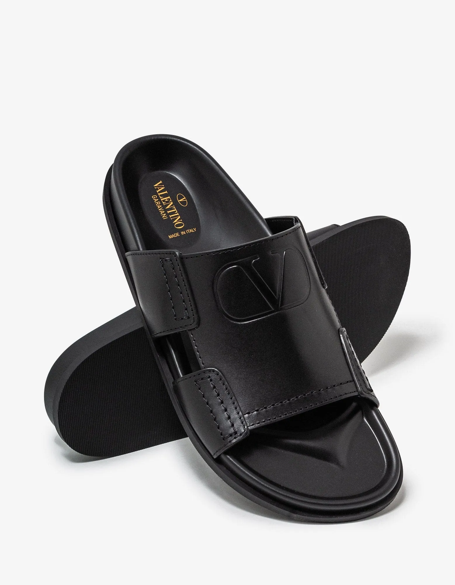 Valentino Black VLogo Leather Sandals
