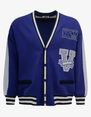 Valentino Blue V Crew Patches Cardigan
