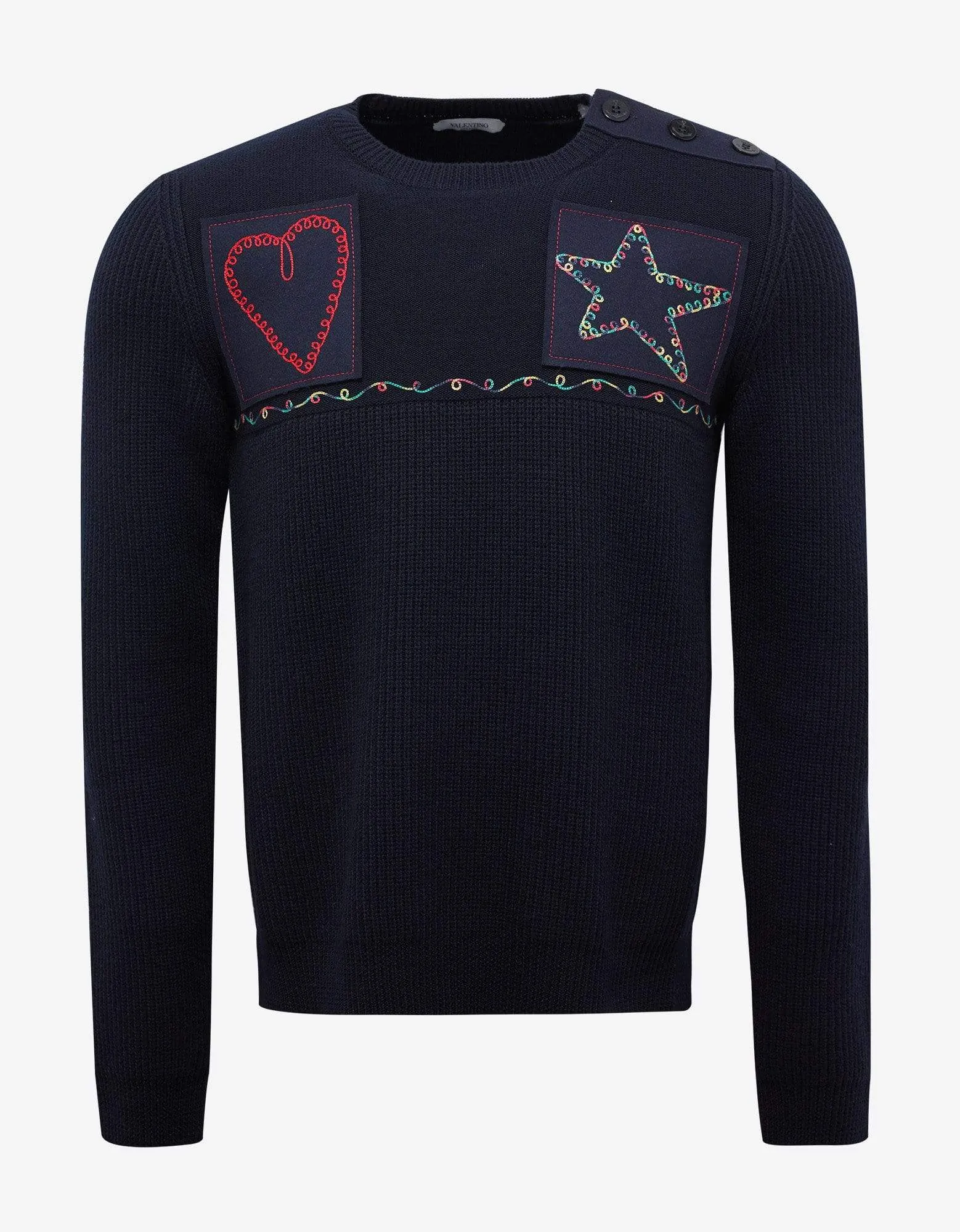 Valentino Navy Blue Marine Embroidered Wool Sweater