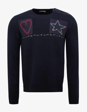 Valentino Navy Blue Marine Embroidered Wool Sweater