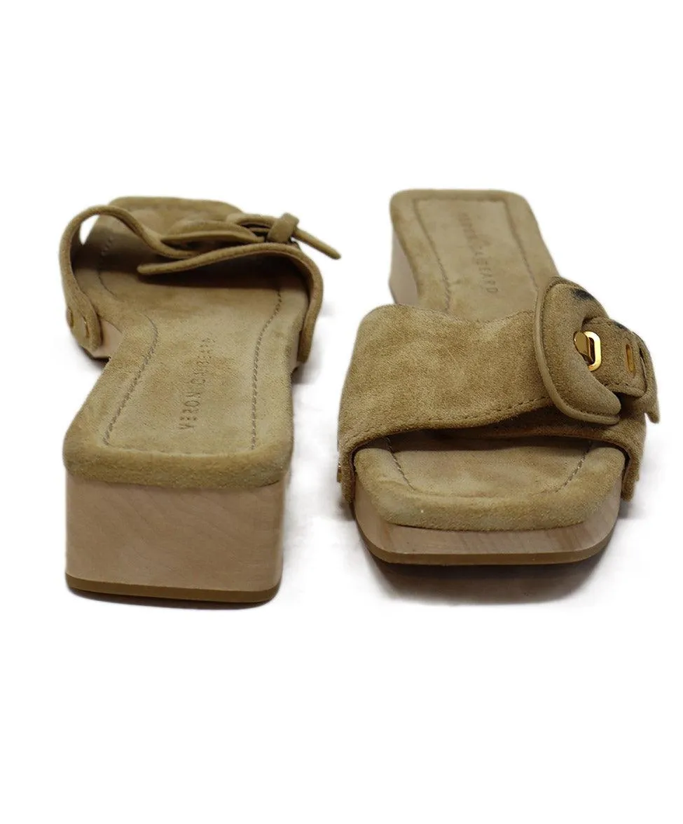 Veronica Beard Tan Suede Wood Sandals sz 6