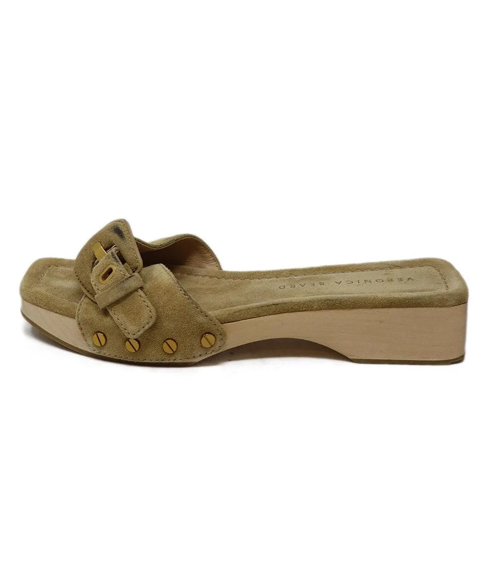 Veronica Beard Tan Suede Wood Sandals sz 6