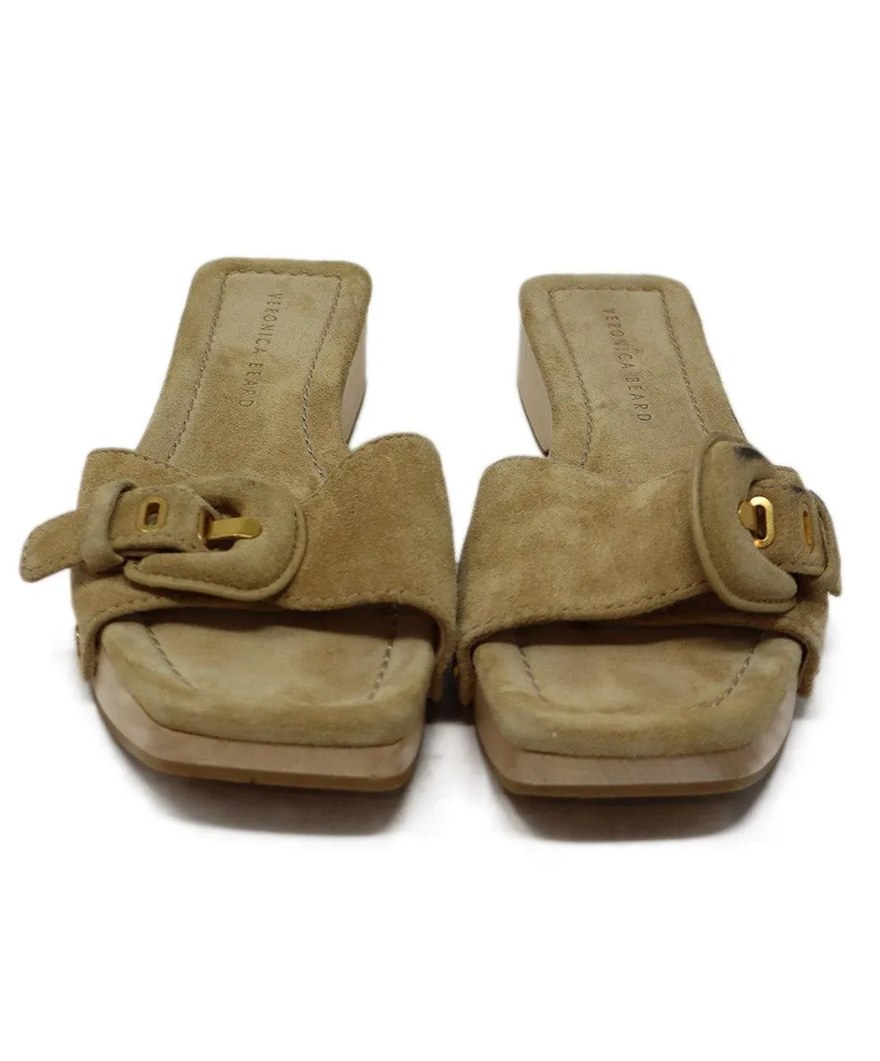 Veronica Beard Tan Suede Wood Sandals sz 6