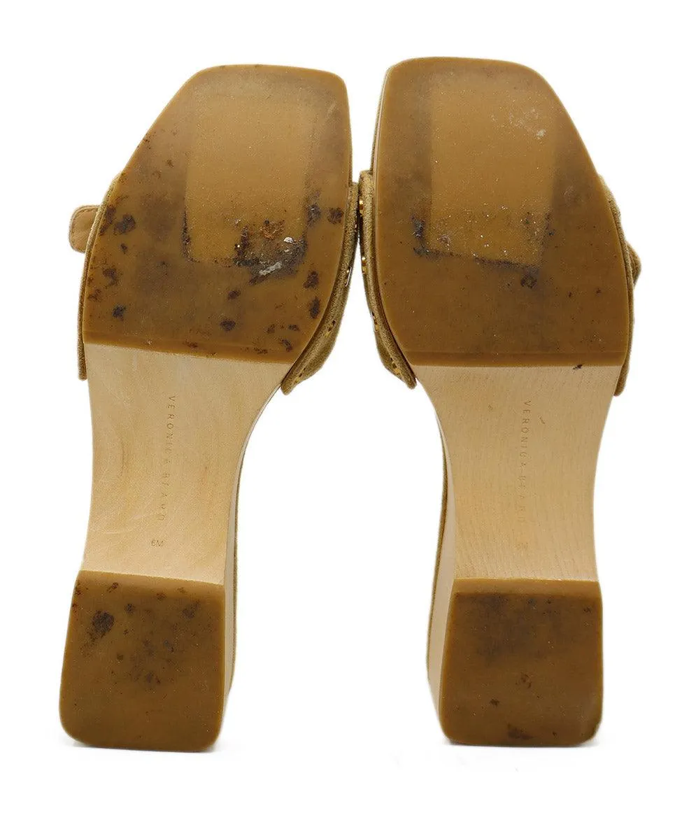 Veronica Beard Tan Suede Wood Sandals sz 6