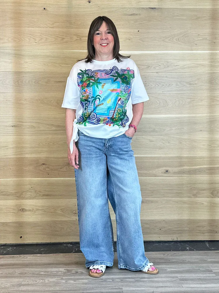Vilagallo T-Shirt with Side Tie Pool Print