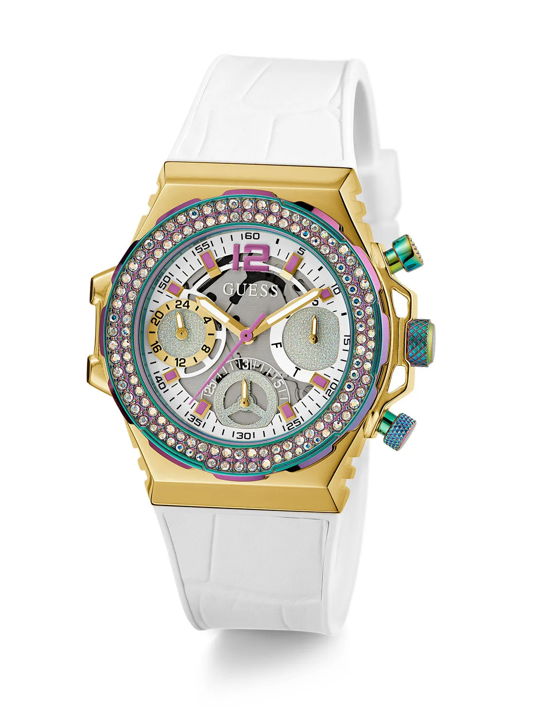 White Iridescent Fusion Silicone Watch Guess
