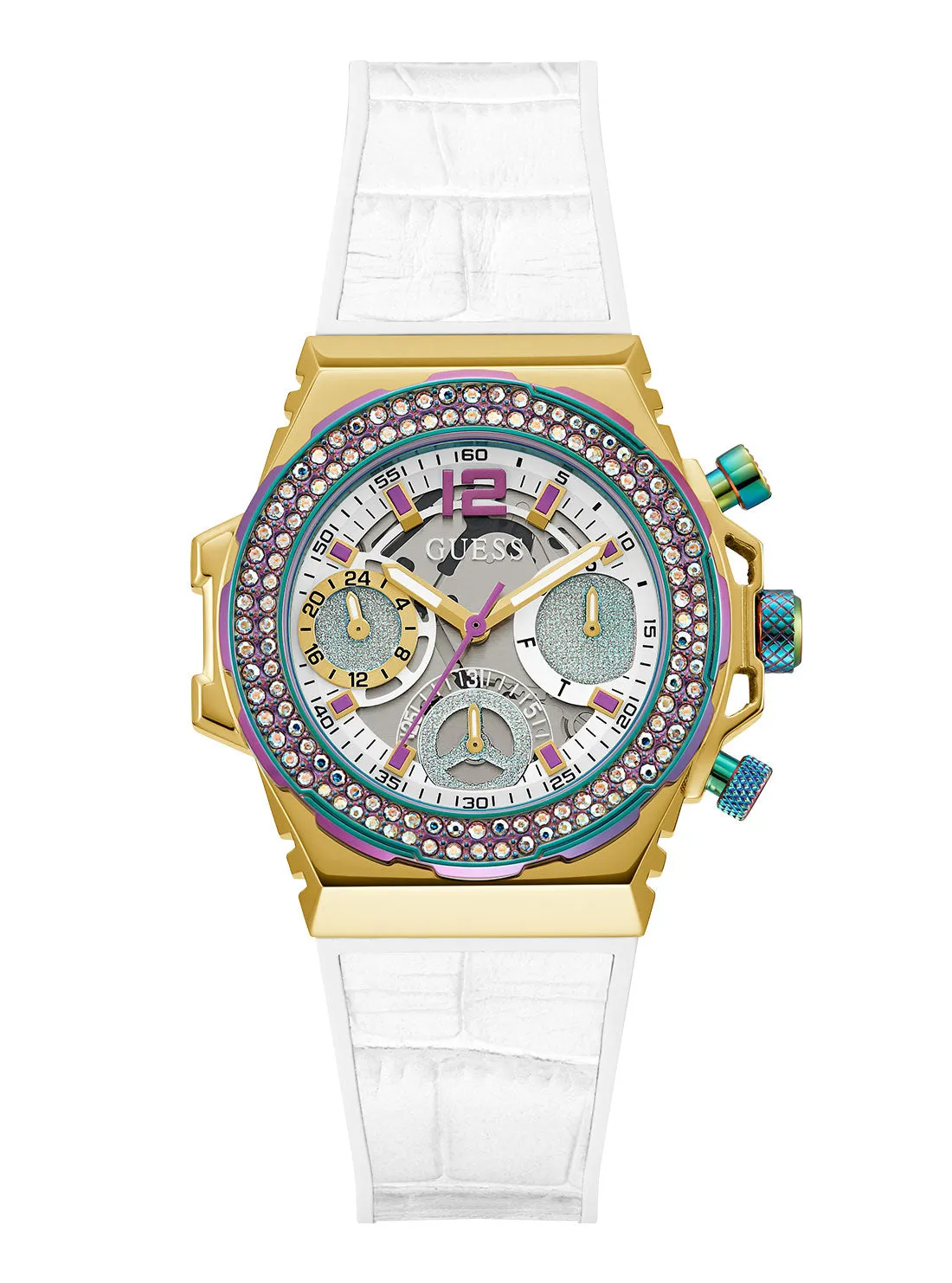 White Iridescent Fusion Silicone Watch Guess