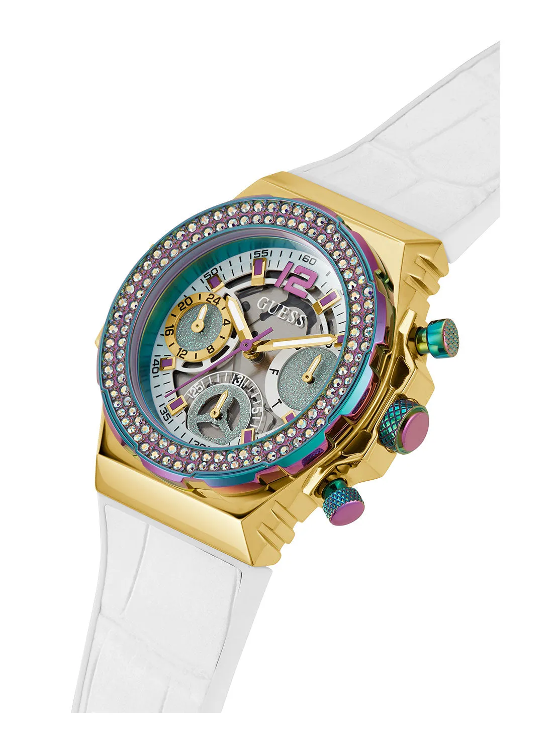 White Iridescent Fusion Silicone Watch Guess