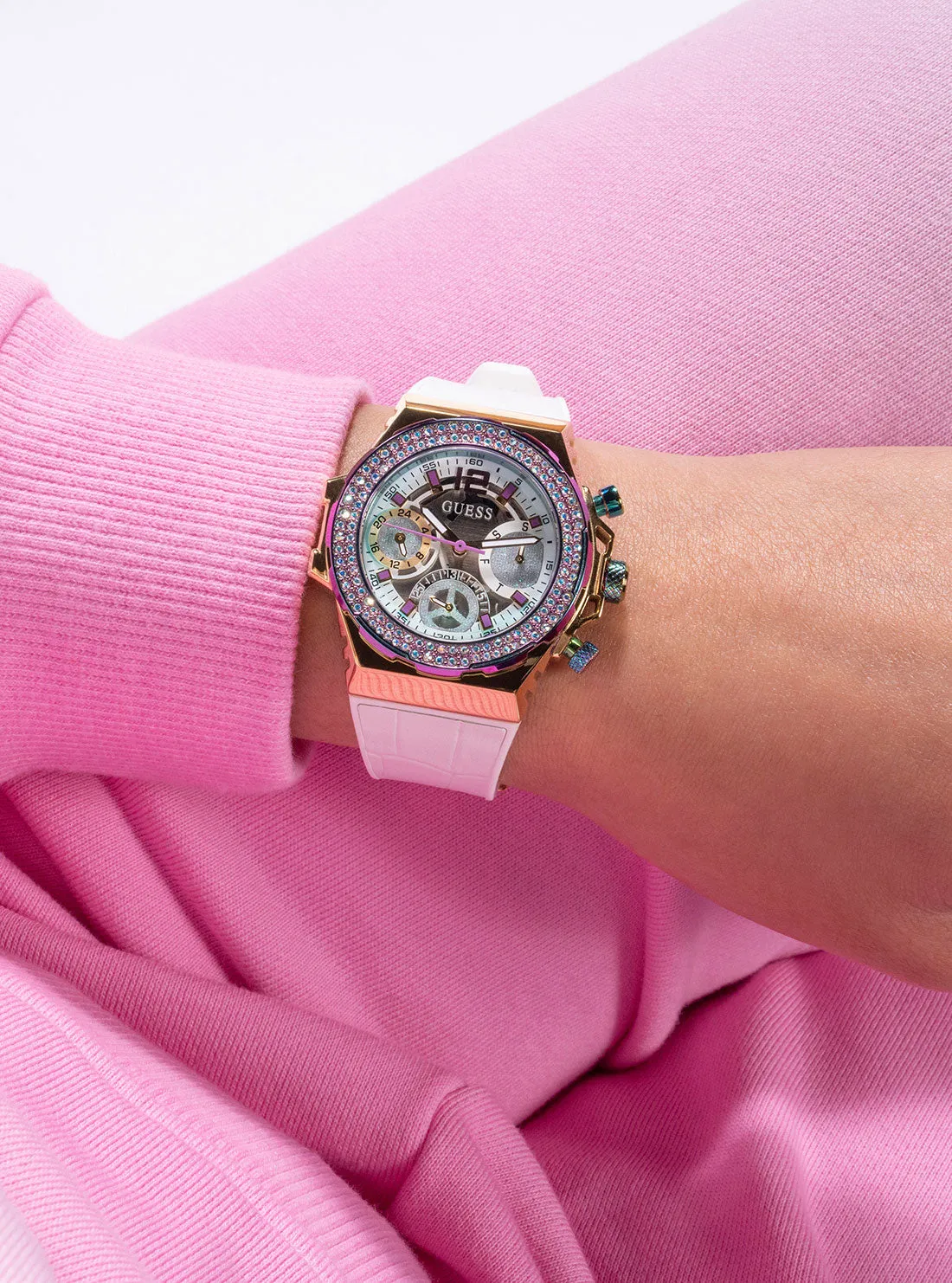 White Iridescent Fusion Silicone Watch Guess