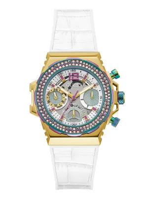 White Iridescent Fusion Silicone Watch Guess