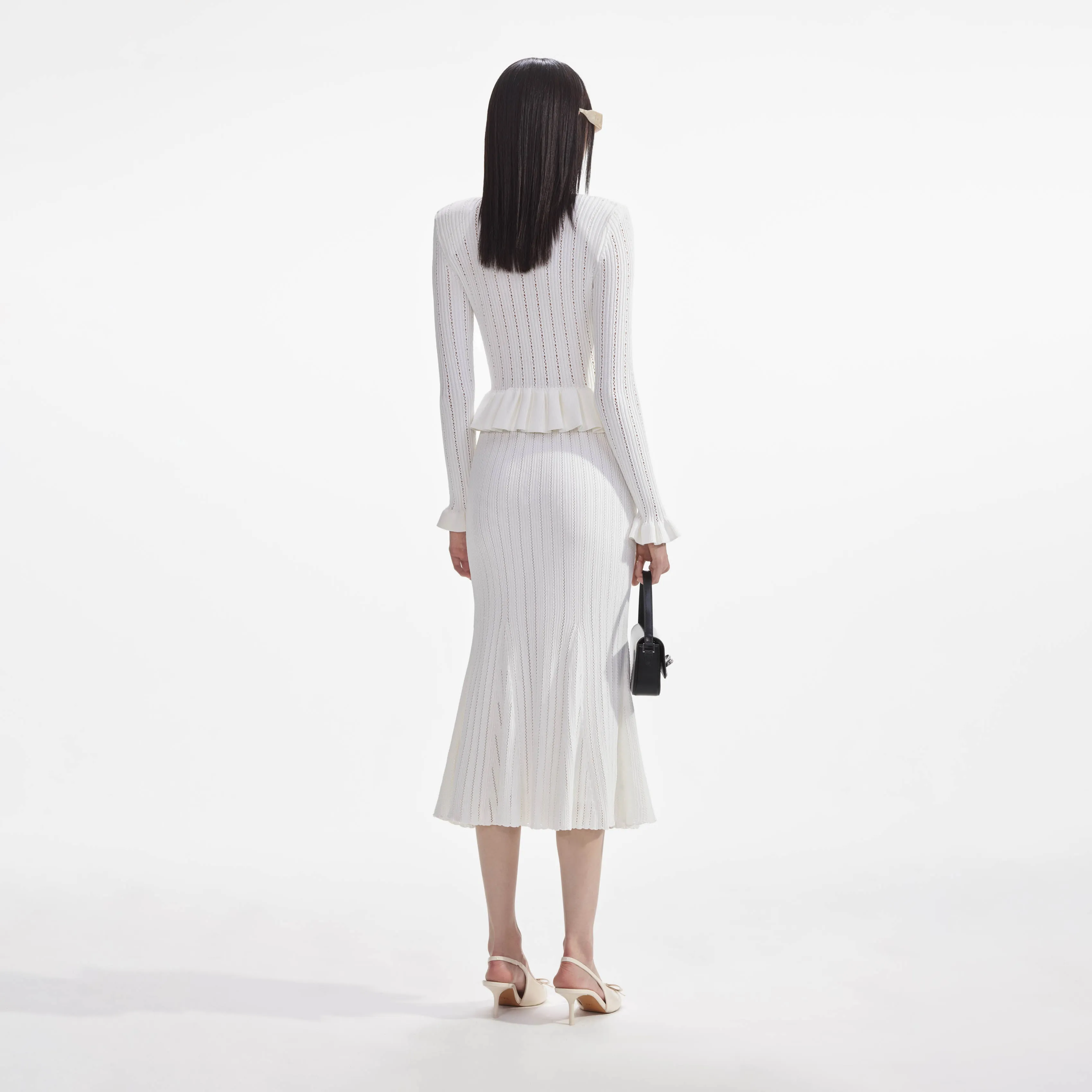 White Knit Peplum Midi Dress Self Portrait