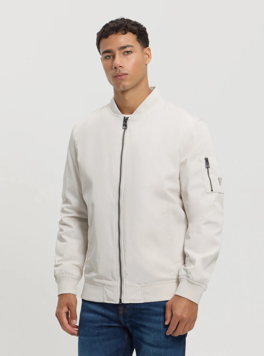 White Satin Bomber Jacket Guess
