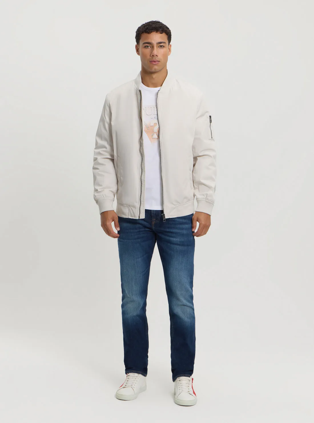 White Satin Bomber Jacket Guess