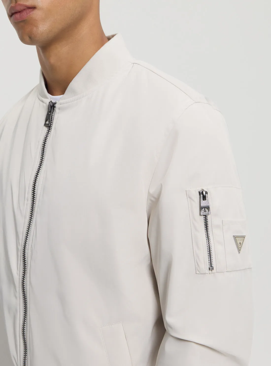 White Satin Bomber Jacket Guess