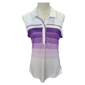 Women's Adidas Puremotion White & Purple Striped Sleeveless Golf Polo Size M