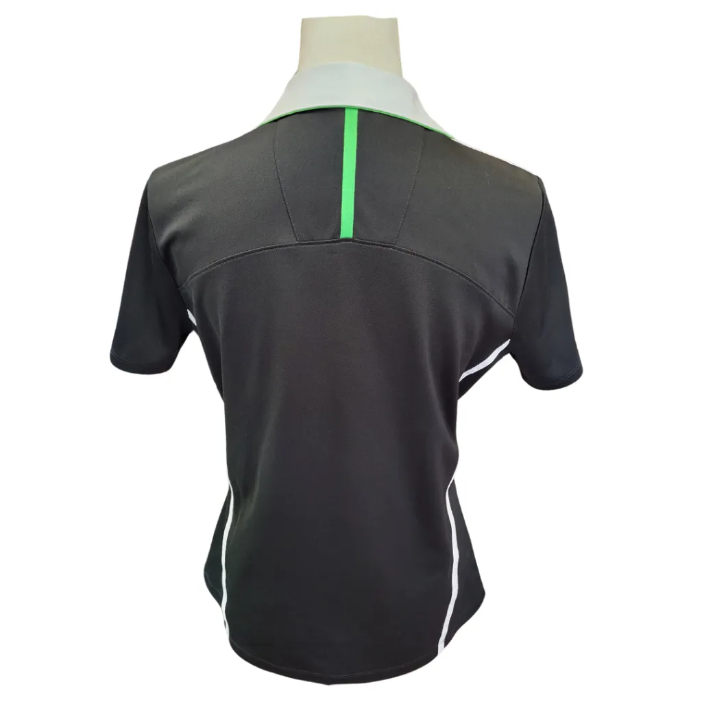 Women's Annika by Cutter & Buck Black Golf Polo with White Athletic Stripes Size M