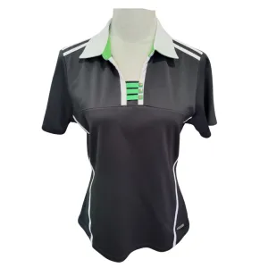 Women's Annika by Cutter & Buck Black Golf Polo with White Athletic Stripes Size M