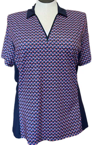 Women's Callaway Navy & Pink Geometric Print Short Sleeve Golf Polo Size XXL MSP$79
