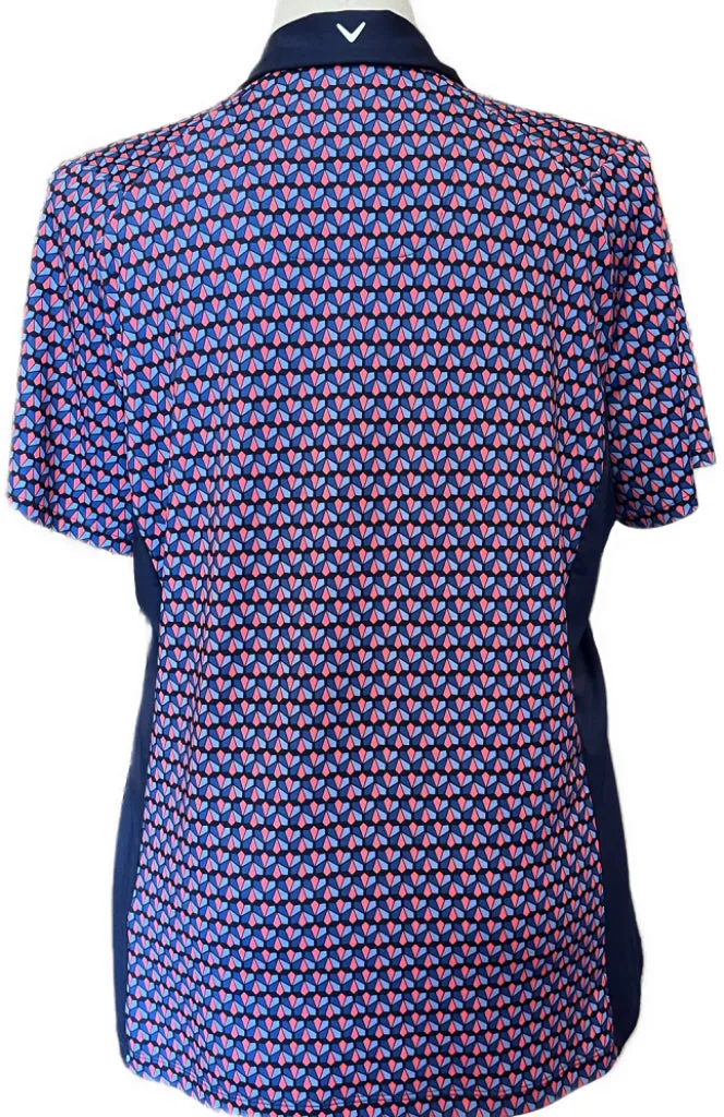 Women's Callaway Navy & Pink Geometric Print Short Sleeve Golf Polo Size XXL MSP$79