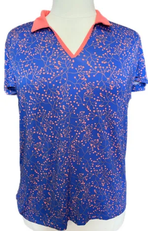Women's Court Haley Purple & Coral Print V-Neck Polo Size XXL. MSP$50