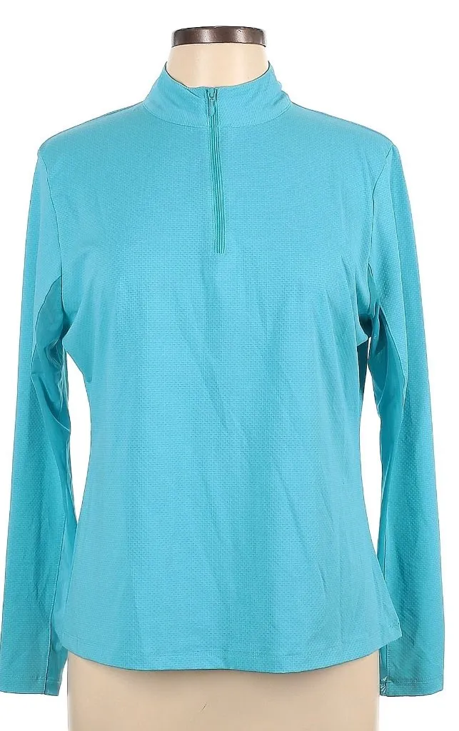 Women's Gottex Turquoise Zip Mock Sun Shirt Size L