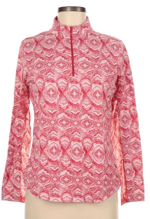 Women's Ibkul Red & White Long Sleeve Zip Mock Sun Shirt Size M