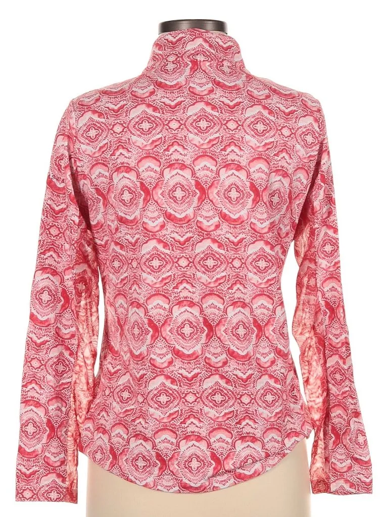 Women's Ibkul Red & White Long Sleeve Zip Mock Sun Shirt Size M