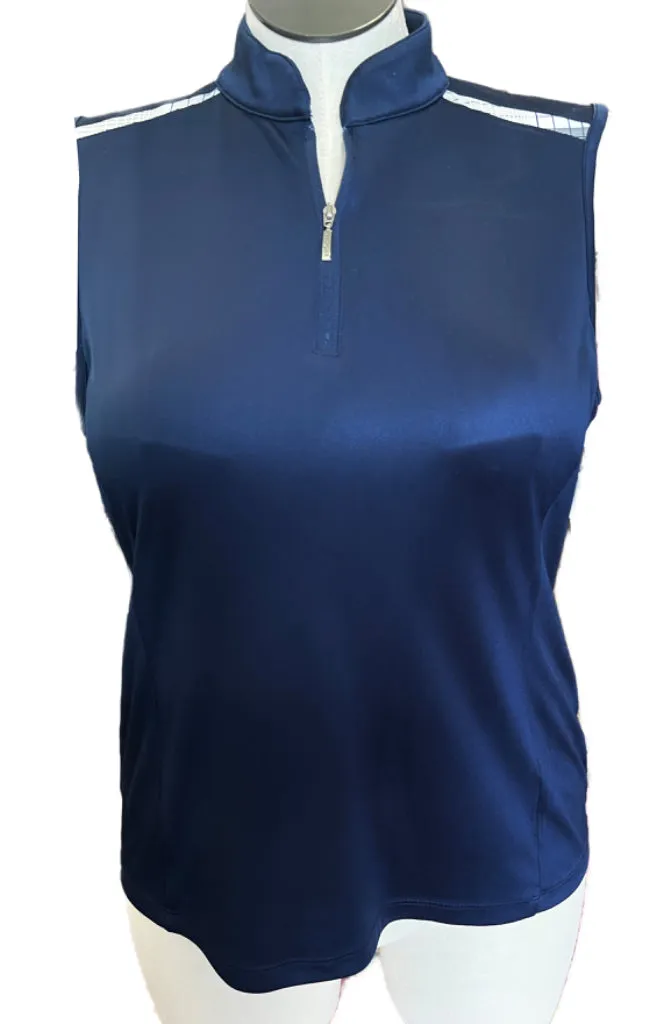 Women's Izod Golf Navy 1/4 Zip Sleeveless Golf Top Size L