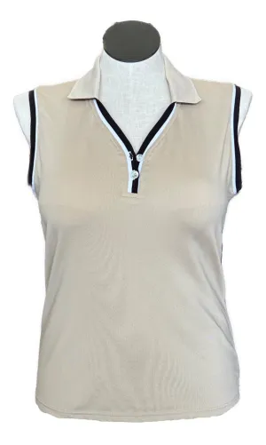 Women's Izod Tan Sleeveless Golf Polo w/ Black & White Accents Size L