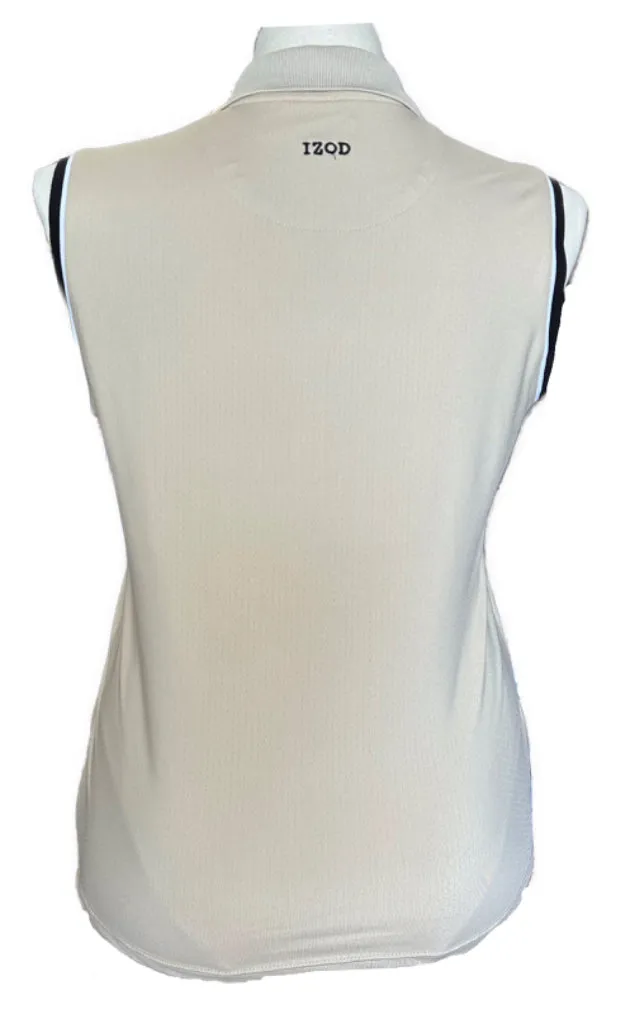 Women's Izod Tan Sleeveless Golf Polo w/ Black & White Accents Size L