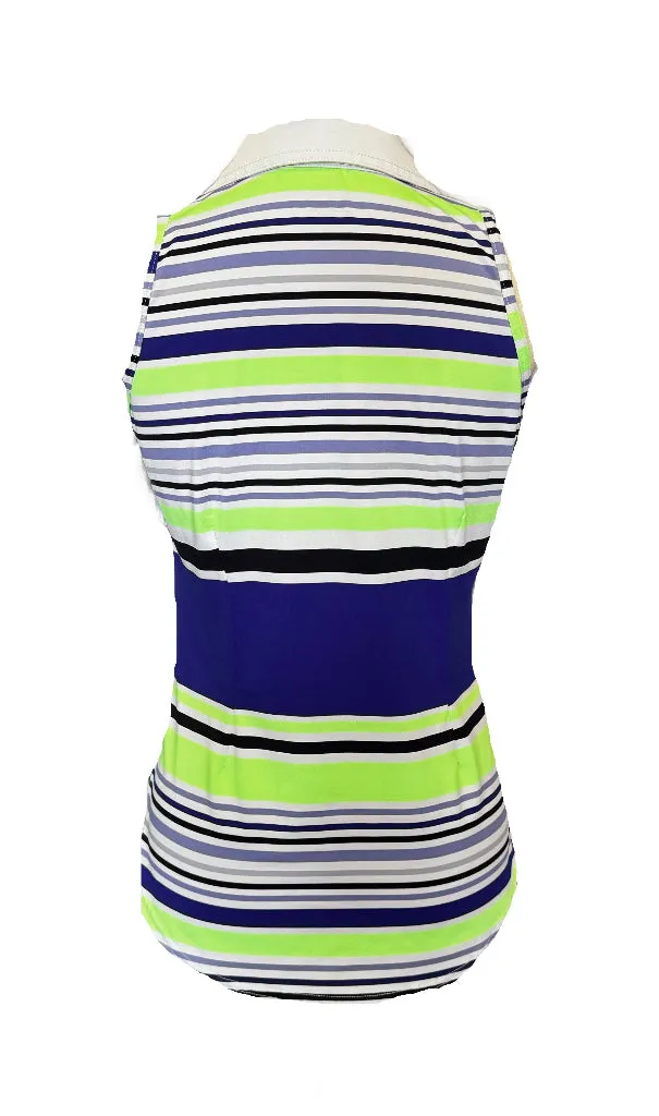 Women's Jofit White, Blue & Lime Striped Sleeveless Golf Top Size S MSP$88