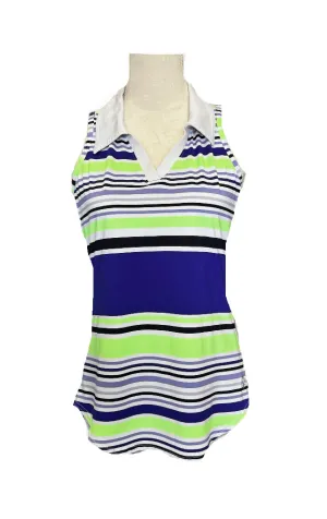 Women's Jofit White, Blue & Lime Striped Sleeveless Golf Top Size S MSP$88