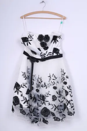 Womens M Midi Dress White Roses Tulle Party Wedding