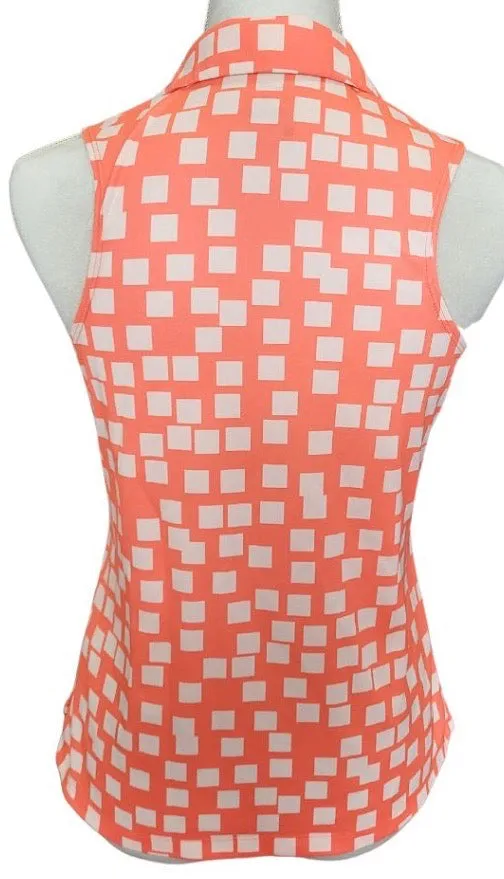 Women's Nike Dri-Fit Orange Squares Sleeveless Polo Size S MSP$55