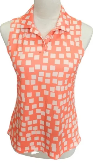 Women's Nike Dri-Fit Orange Squares Sleeveless Polo Size S MSP$55