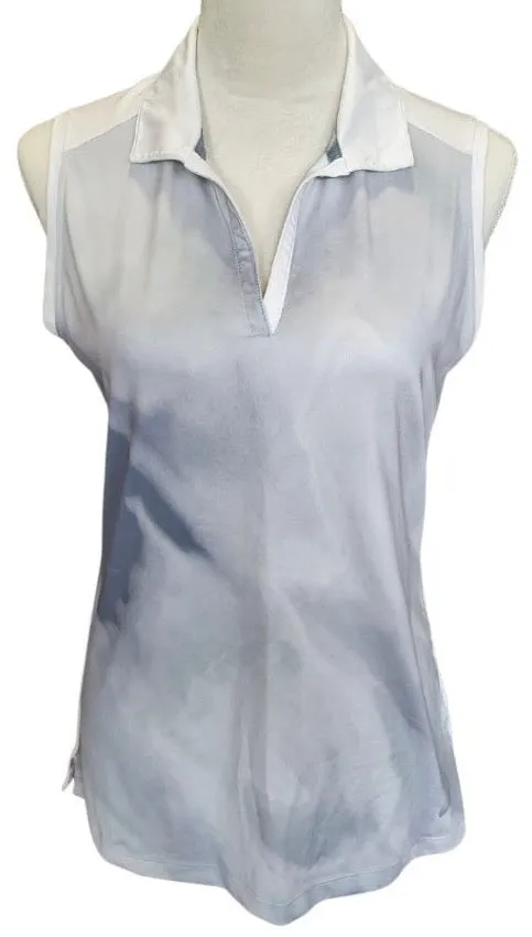 Women's Nike Golf Tour Performance Gray Sky Print White Sleeveless Polo Size M MSP$60