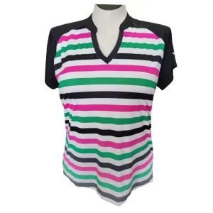 Women's Slazenger Green, Pink & Black Striped Golf Polo Size XL