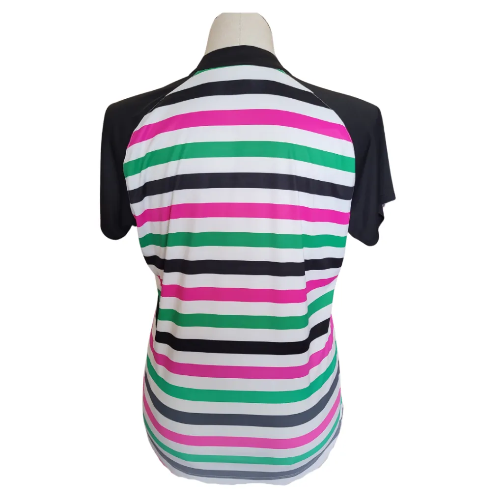 Women's Slazenger Green, Pink & Black Striped Golf Polo Size XL