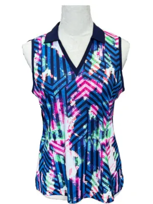 Women's Slazenger Navy Floral Sleeveless Golf Polo w/ Stripes Size M