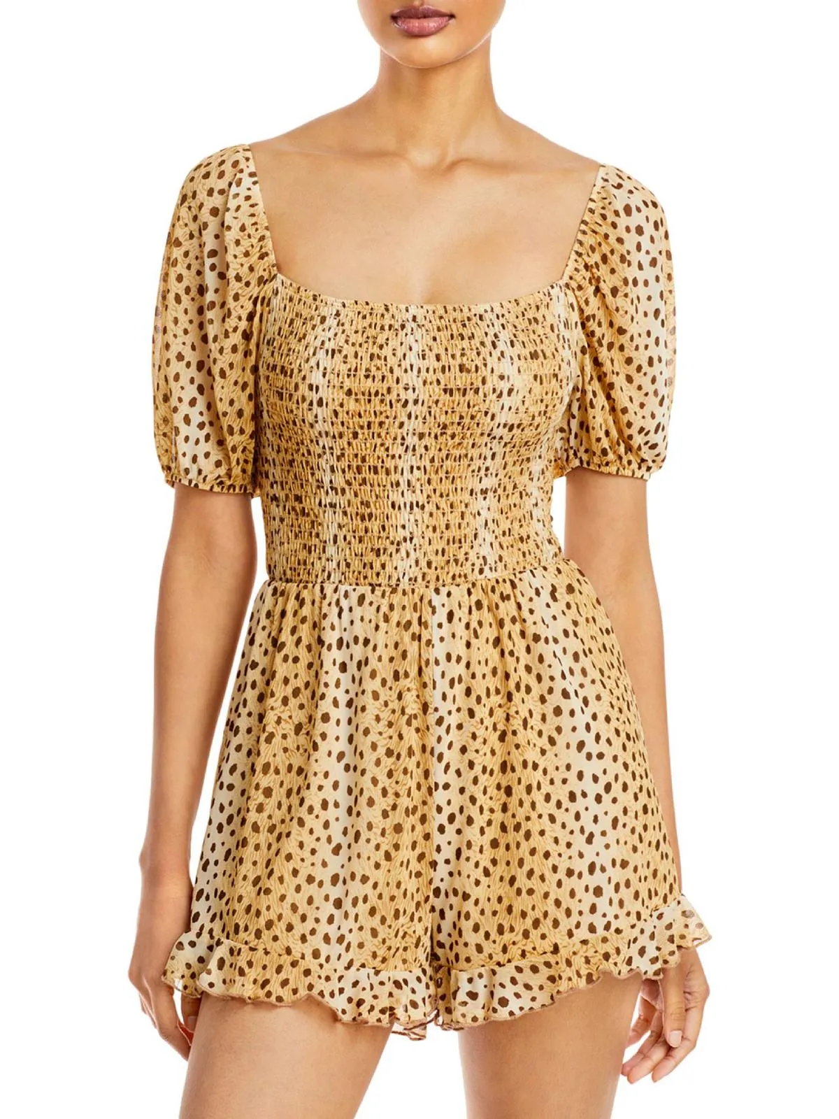 Womens Smocked Animal Print Romper
